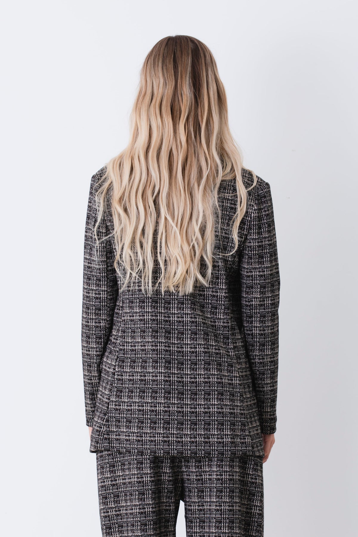 Blazer ad un petto in tweed jacquard a quadri - FW27