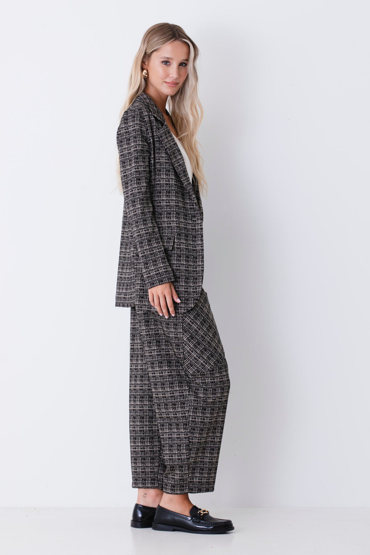 Pantalone wide leg in tweed jacquard a quadri - FW27
