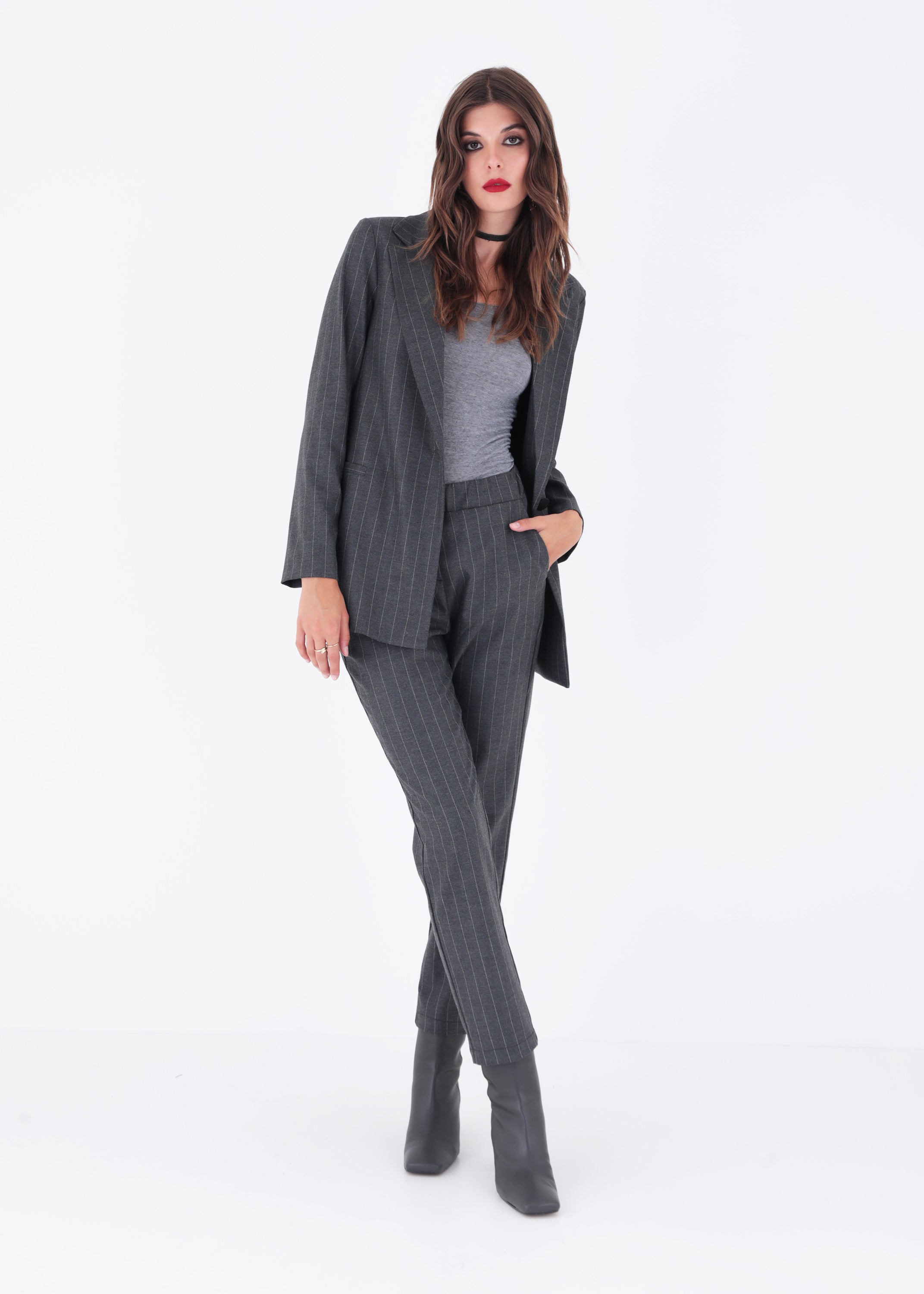 Blazer ad un petto in tessuto gessato - FW23