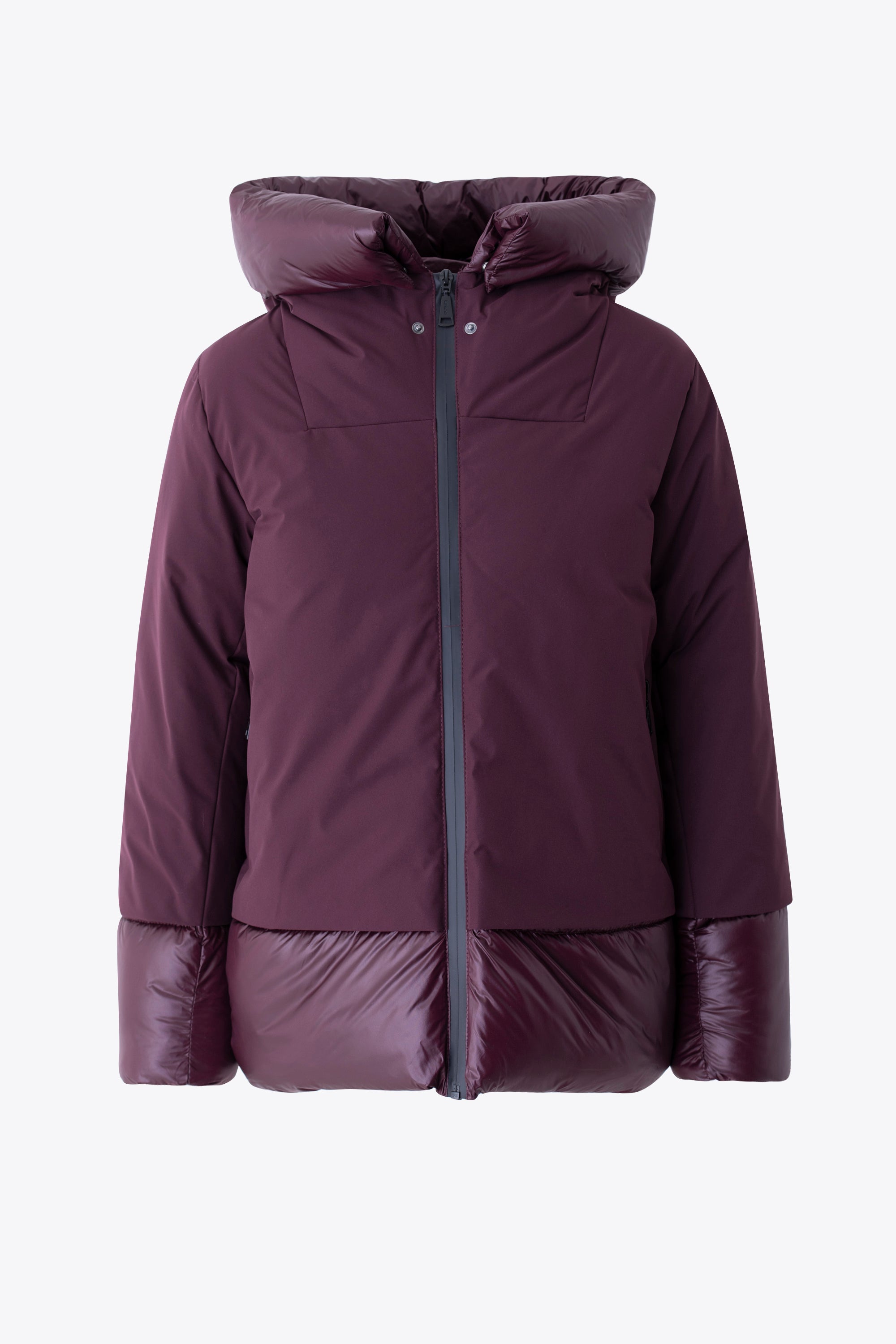 Piumino corto in nylon con inserti in tessuto imbottito lucido - FW26