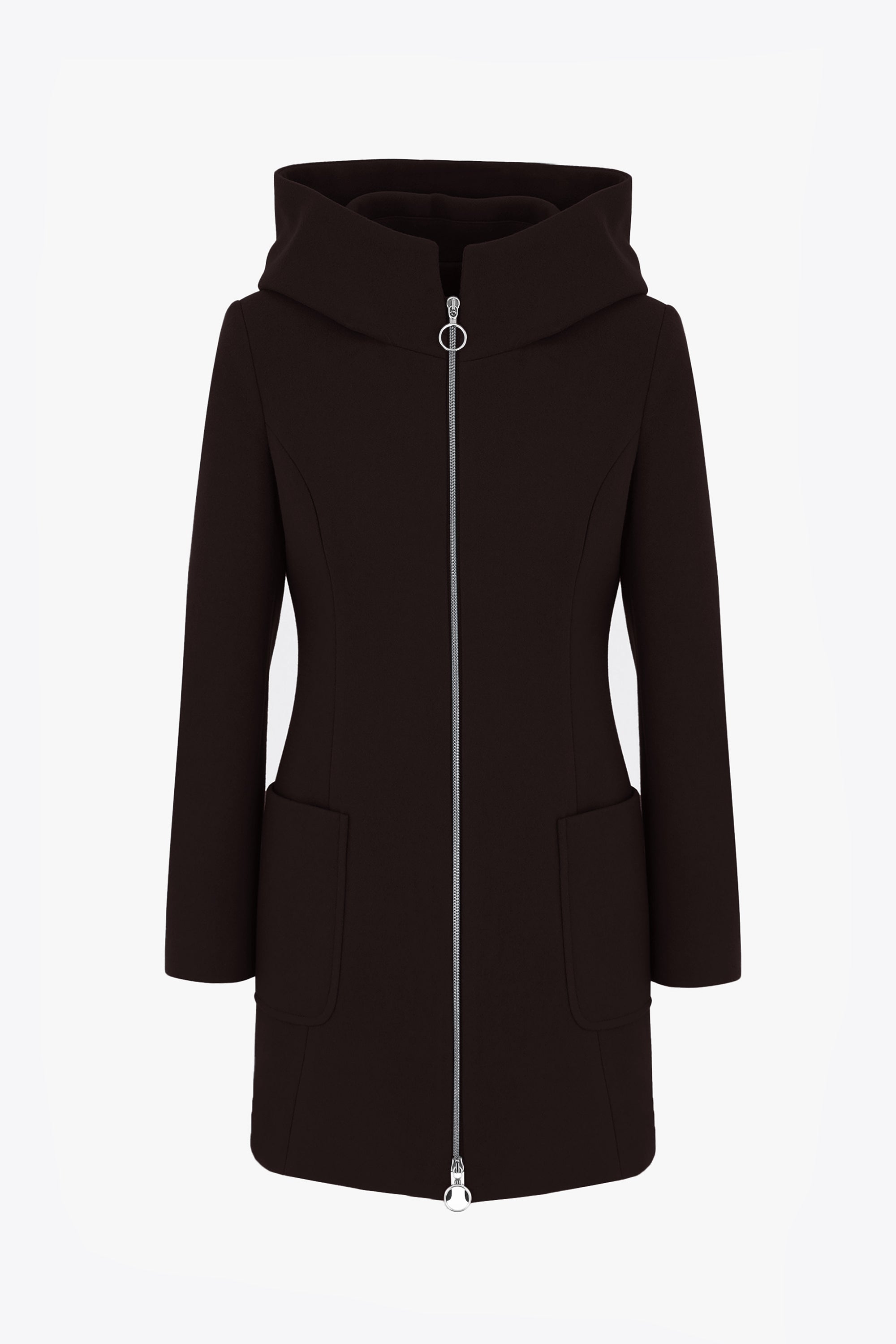 Cappotto corto in misto lana con cerniera e cappuccio - FW26